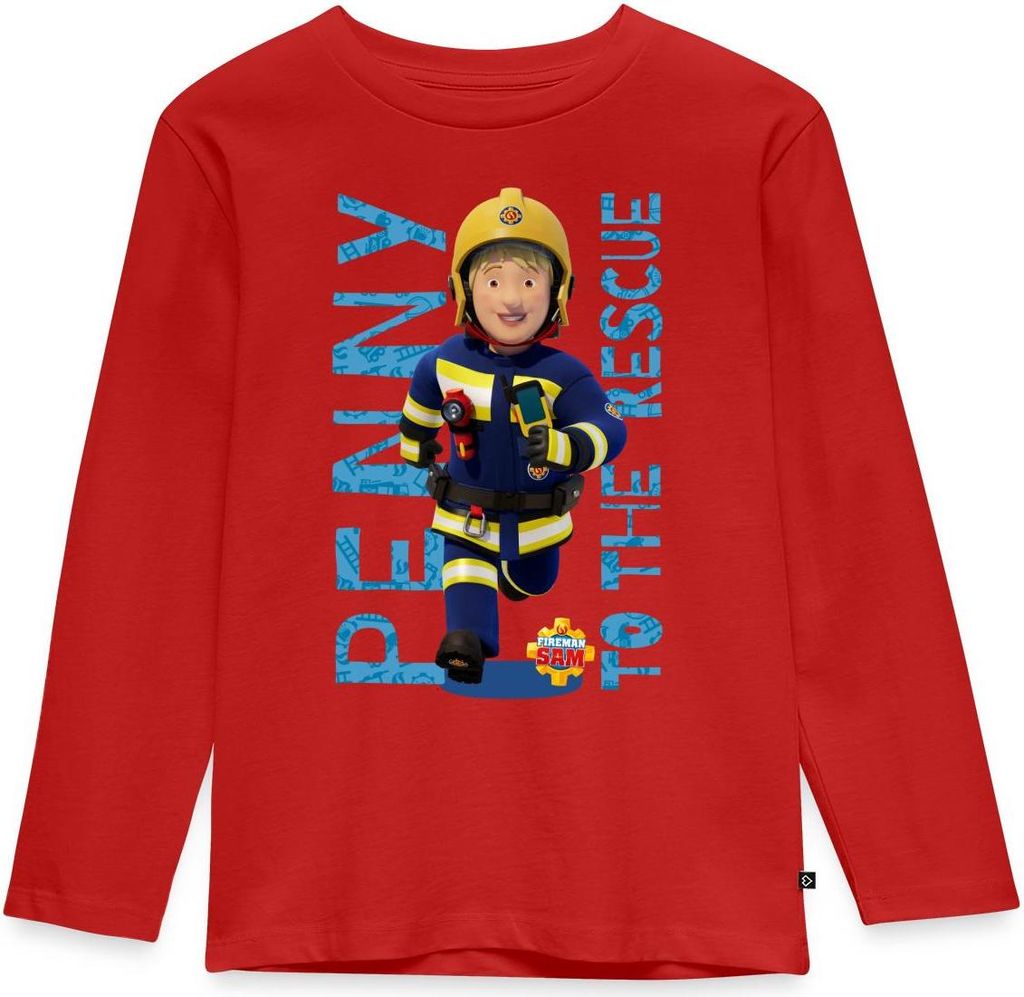 Spreadshirt Feuerwehrmann Sam Penny To The Rescue Kinder Premium Langarmshirt, 98/104 (2 Jahre), Rot