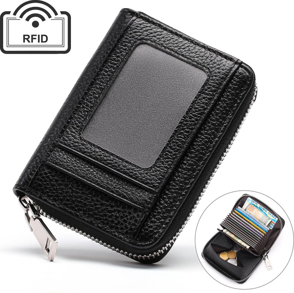 STILVORA Kartenetui Damen RFID Kreditkartenetui aus Leder, kompakt & kurz, mit Reißverschluss, Schutz vor Kartenmissbrauch, Mini Portemonnaie & Ge...