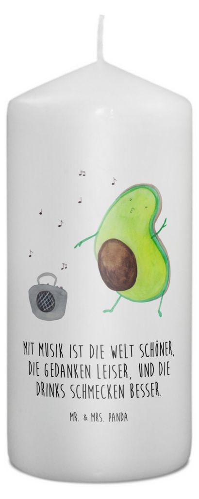 Mr. & Mrs. Panda Kerze Avocado Tanzen 15 x 7 cm - Weiß - Geschenk, Erinnerungslicht, Musik, Party, Stumpenkerze, Erinnerungskerze, Singen, Bedruck...