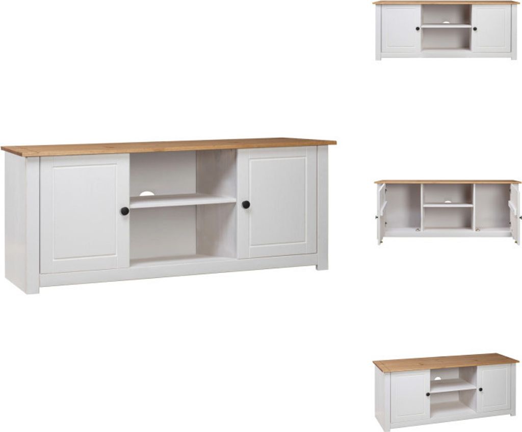 vidaXL TV-Schrank Weiß 120x40x50 cm Massivholz Panama-Kiefer - TV-Möbel