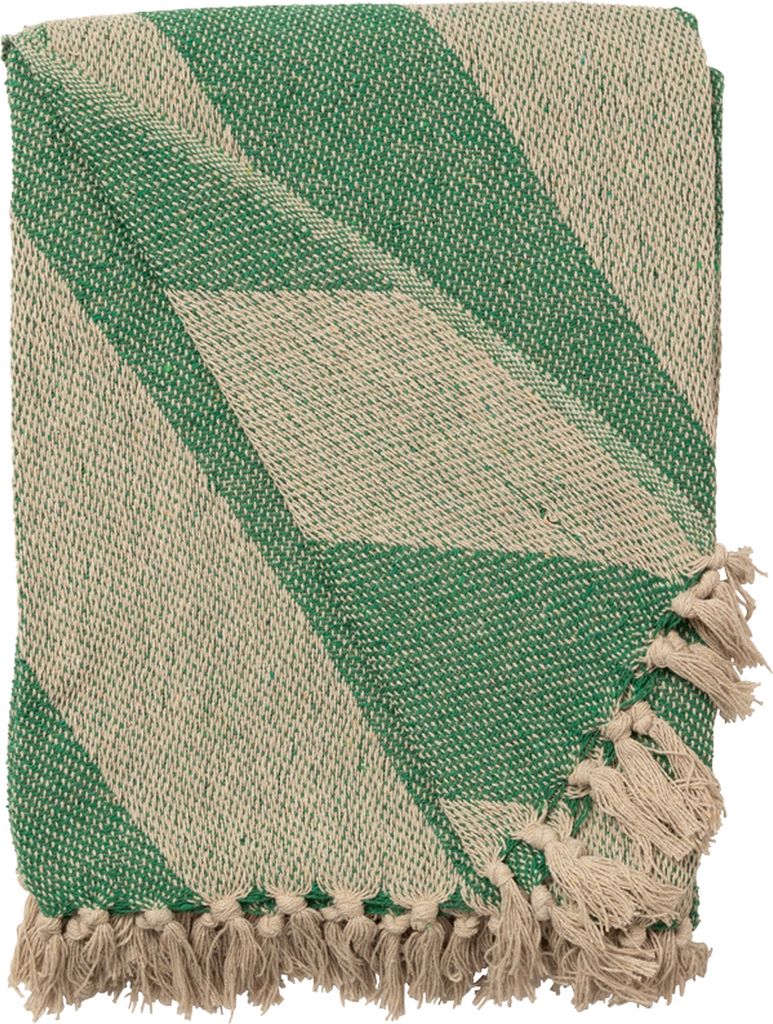 Decke Überwurf Diagonal 100% Baumwolle 130x180 cm Skandinavisch Smaragd-Natur