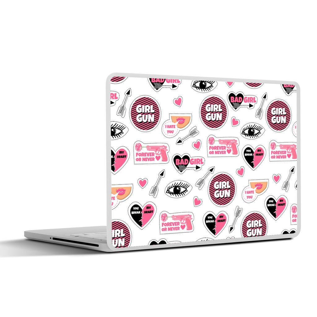 MuchoWow Laptop Aufkleber Sticker Cover Mädchen - Rosa - Herzen - Design 25x18 cm - Laptop-Deko