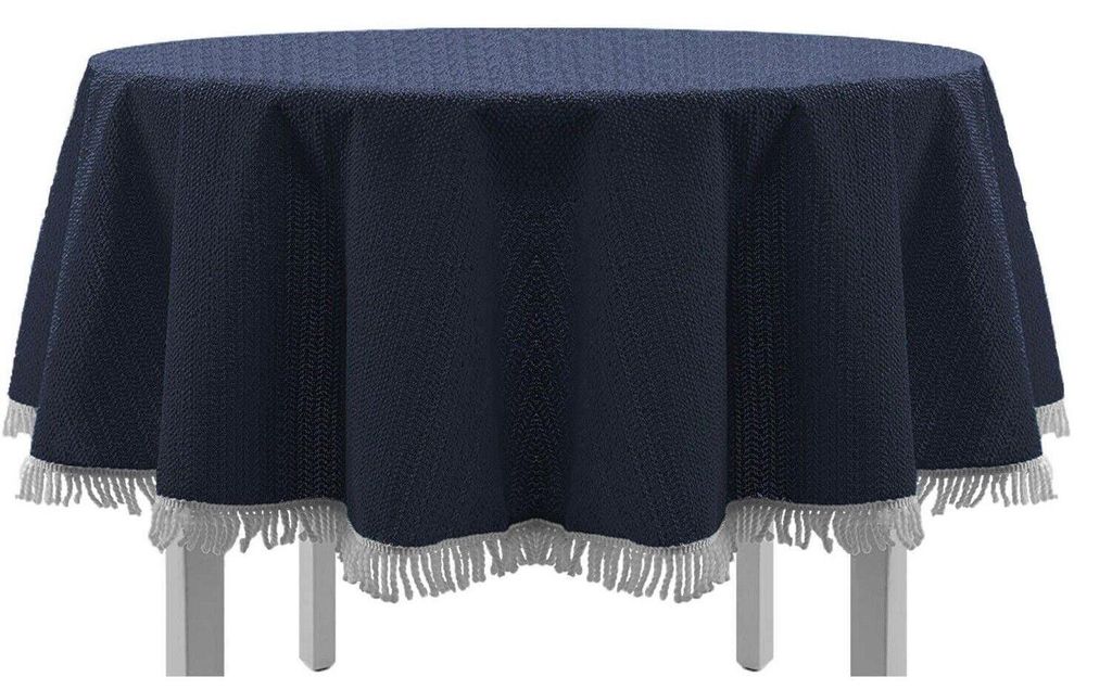 Gartentischdecke Rund Ø 160 cm Blau mit Fransen Produktbild 