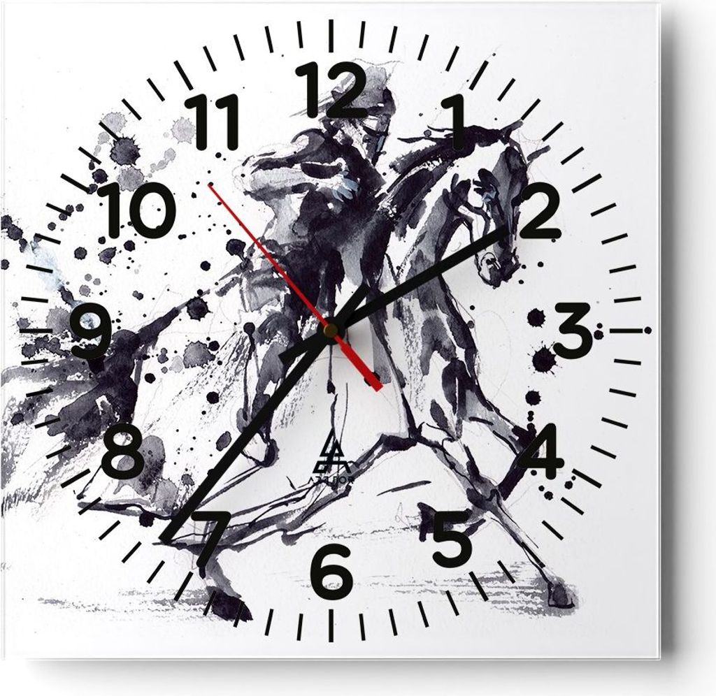Wanduhr - Quadrat - Glasuhr - Pferd Ritter Geschichte Reiten - 30x30cm - Schleichendes Uhrwerk - Lautlos - zum Aufhängen bereit - Dekoration Moder...