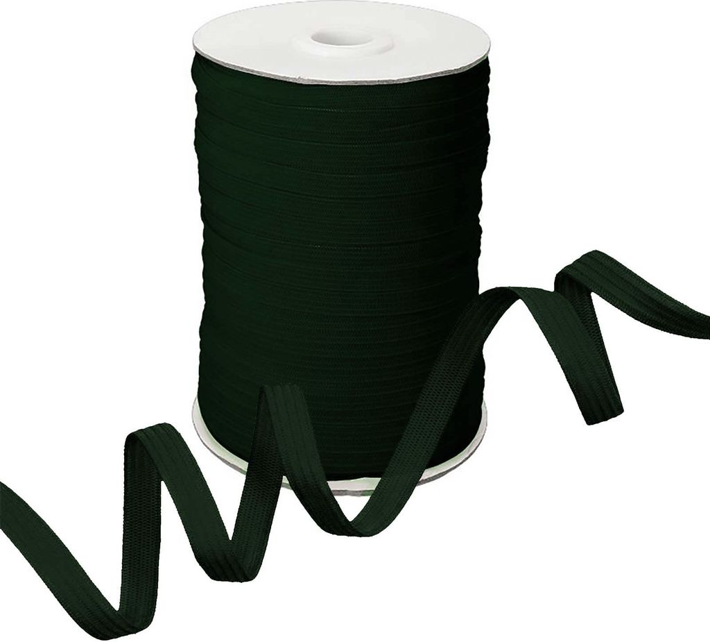 100m Gummiband Gummilitze 7mm flach gestrickt Stretch Elastisch in 19 Farben, Gurtband:017 dunkelgrün