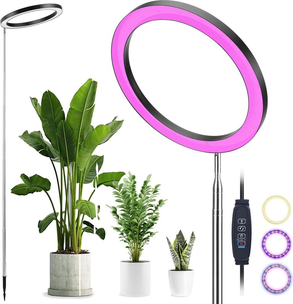Pflanzenlampe LED Vollspektrum 9 Helligkeitsstufen Pflanzenlicht Bis Zu 155CM Höhe Mit 3 Beleuchtungsmodi, Auto-Timer, Grow Light für Große Pfla...