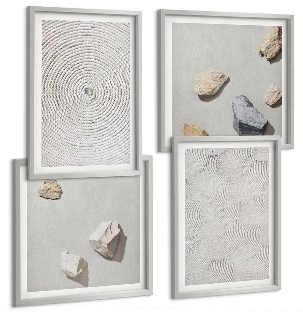 Bilder Set 4-teilig im silbergerahmten Rahmen – Wandbilder 4 Stück – gerahmte Poster für Wohnzimmer, Schlafzimmer und Flur – 50x50 cm - 40x...