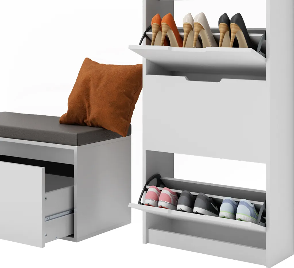 Banc de Rangement Chaussures Blanc Vicco Luca Ensemble Entrée Complet