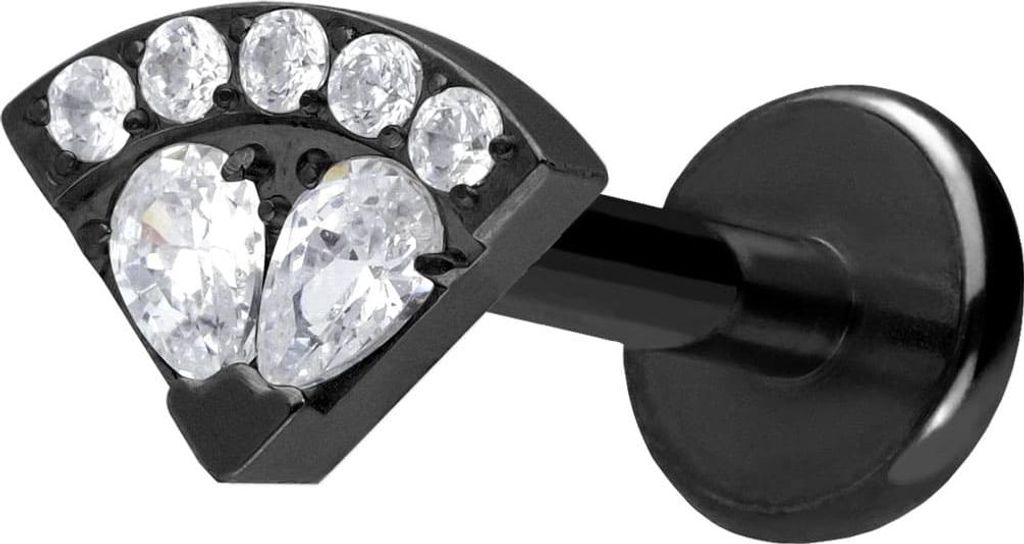 Ohrpiercing, Nasenpiercing Titan Labret mit Push Fit KRISTALLFÄCHER Schwarz Stablänge: 9mm | Stabstärke: 1,2mm