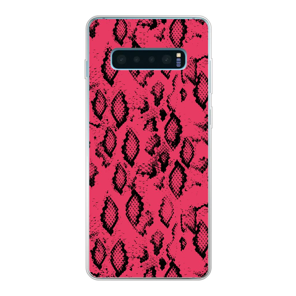MuchoWow Handyhülle Schutzhülle Hülle für Samsung Galaxy S10 Lite Tiermuster - Schlangenhaut - Rosa Silikon Softcase Handy Hülle - Schutz