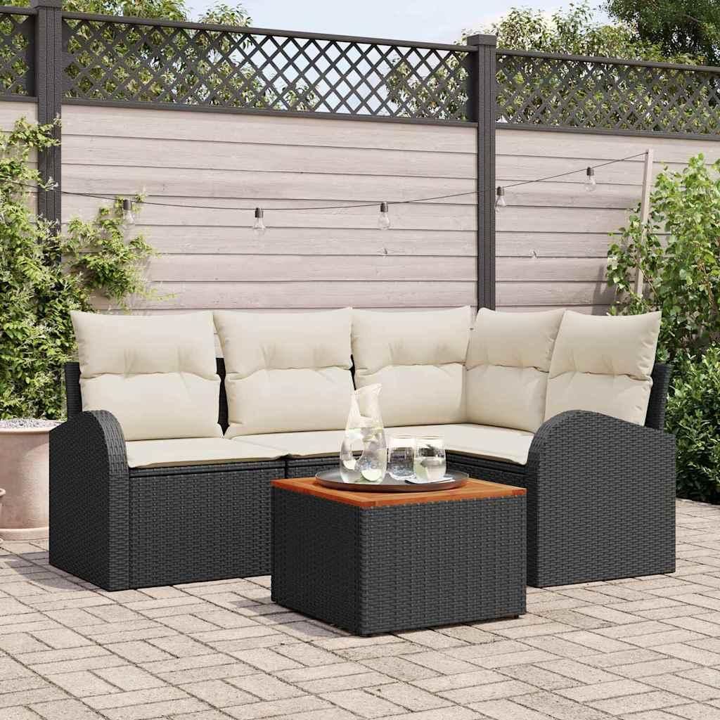 Maison Exclusive - Gartensofa-set mit Speicher 5 pcs Schwarz und Creme Poly-Rattan