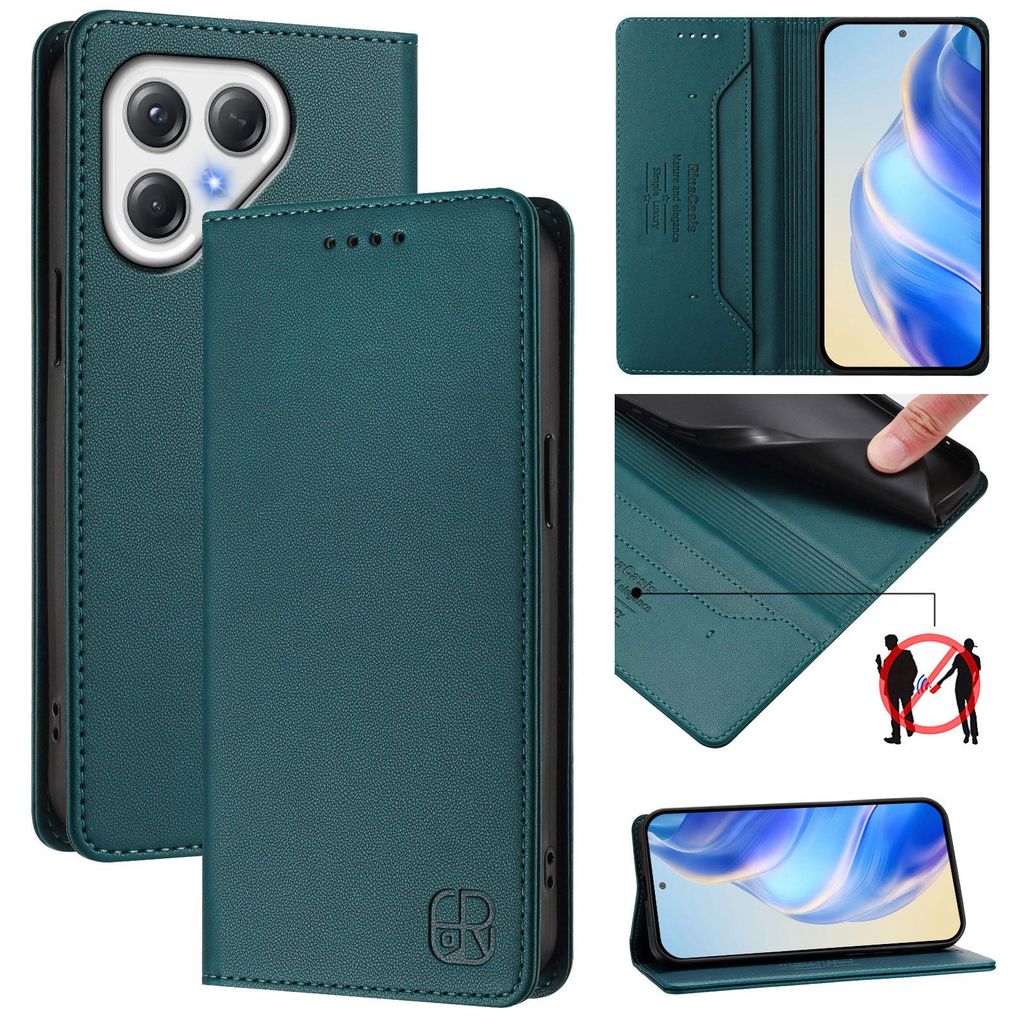 Lederhülle für Tecno Pova 7 4G Hülle Flip Brieftasche Kartenfächern Ständer Schutzhülle Dunkelgrün
