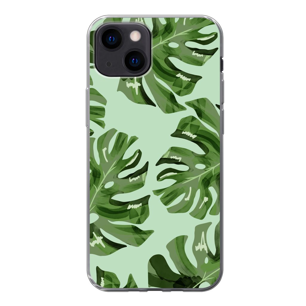 MuchoWow Handyhülle Schutzhülle Hülle für iPhone 13 mini Blätter - Tropisch - Pastell Silikon Softcase Handy Hülle - Softcase
