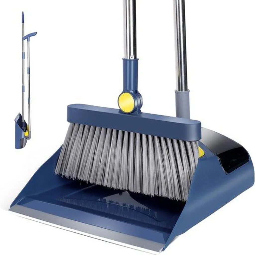 Kit balai et pelle d'intérieur bleu et jaune pour cuisine et bureau