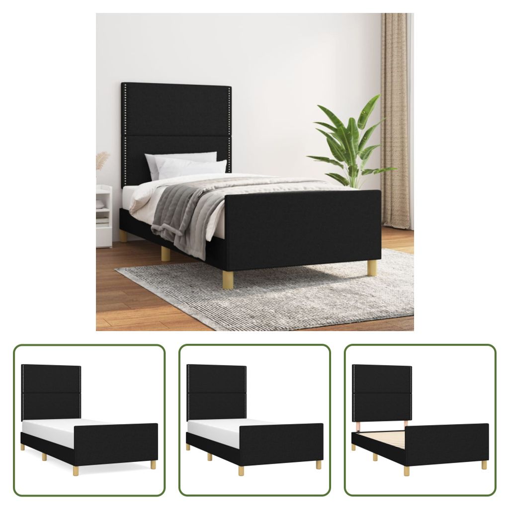 The Living Store Bettgestell mit Kopfteil Schwarz 90x190 cm Stoff