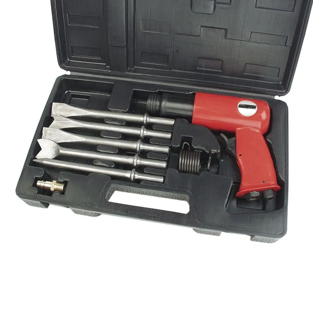 Burineur pneumatique haute pression avec kit de 5 burins pour maçonnerie