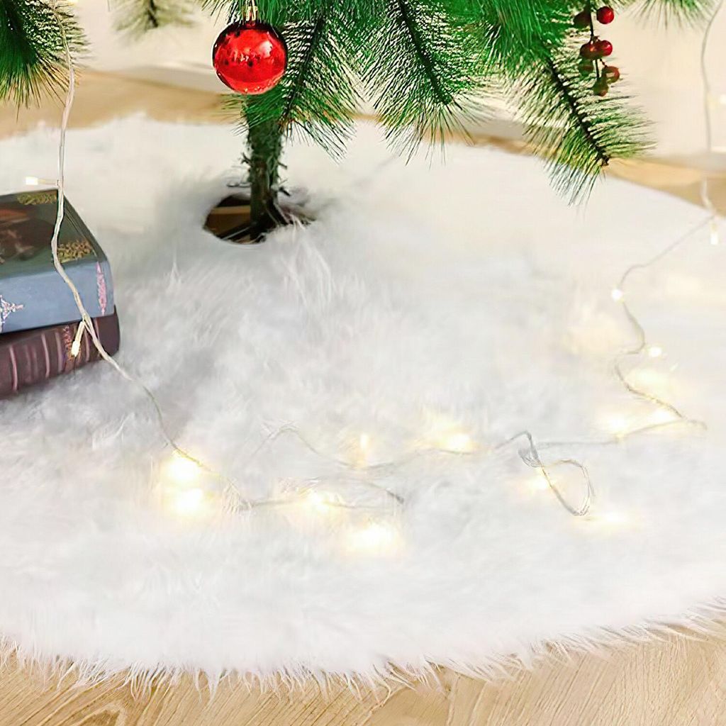 Gonne Albero di Natale 35 pollici / 90 cm, coperta rotonda per albero di Natale, gonne, decorazione per Natale,Tappeto Albero di Natale Bianco Peluche Base Tappetino Copertura per Albero di Natale