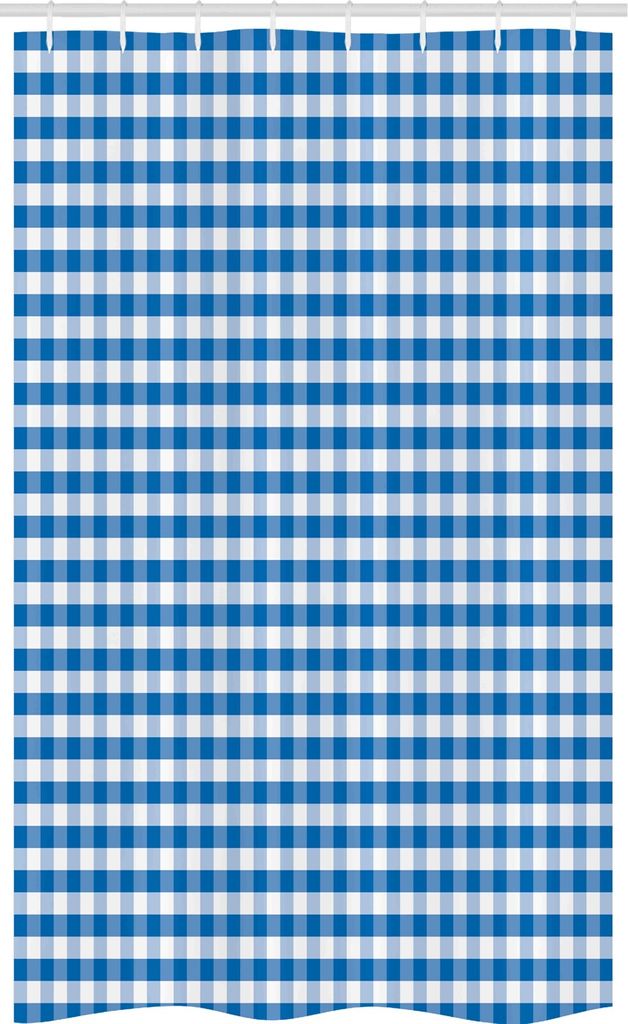 ABAKUHAUS Kariert Schmaler Duschvorhang, Gingham Monochrome, Badezimmer Deko Set aus Stoff mit Haken, 120 x 180 cm, Blau Weiss