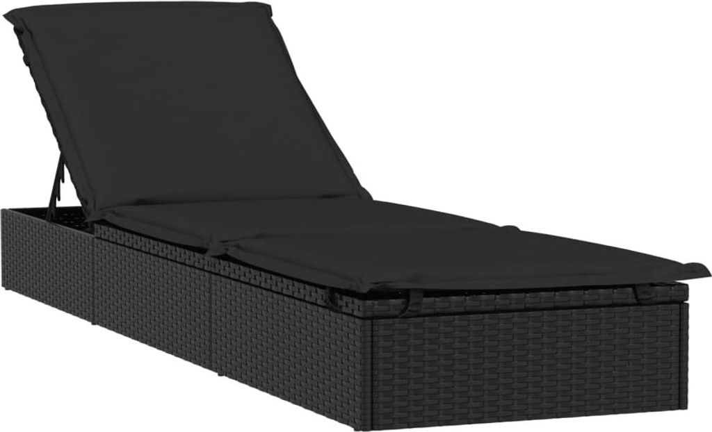 vidaXL Sonnenliege 1 Stk. mit Auflage Schwarz 201x55x62 cm Poly Rattan