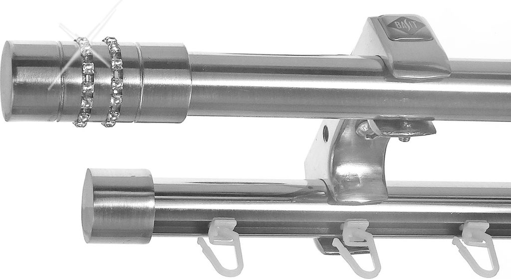 Rohr + Innenlauf Edelstahl Look Gardinenstange Ø 20mm Deckenträger 2-läufig Kristall D60 E80E30 RI