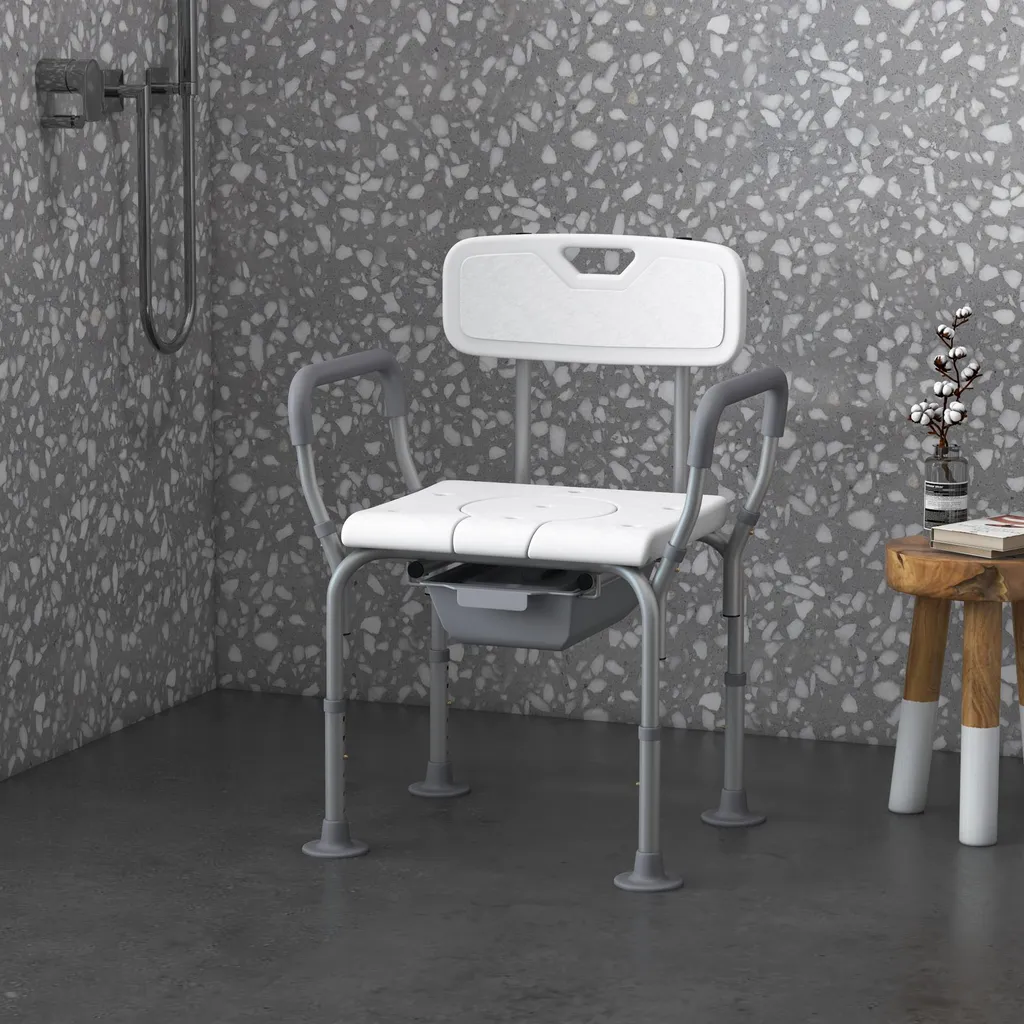 Chaise percée de douche modulable en aluminium et HDPE blanc stable