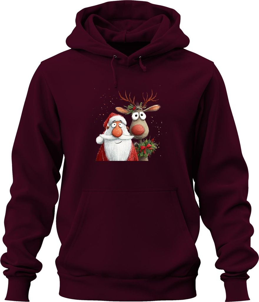 Weihnachtsmann Rudolph rote Nase niedlich Weihnachten Geschenk Uni Hoodie Kapuzenpullover, Burgundy, L