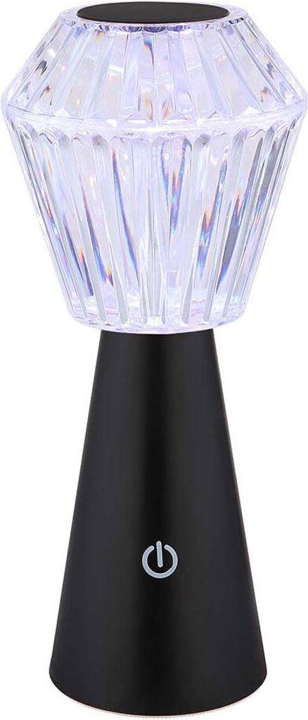 RGB LED Tischleuchte, Kristall, Touch, Akku, schwarz, H 25,5 cm