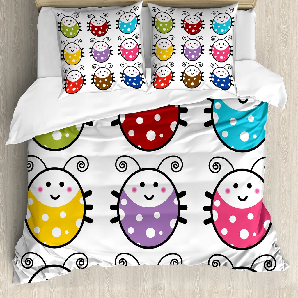 Literie hypoallergénique pour lit double enfant motif coccinelle fun