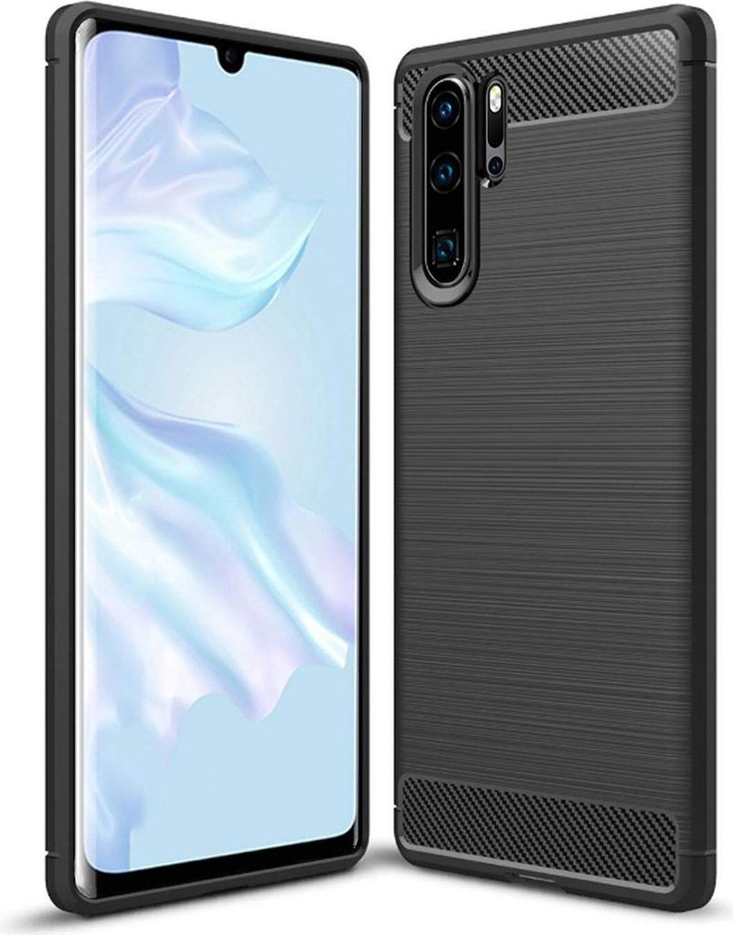 Conie Silikon Schutzhülle für Huawei P30 Pro Tasche Case Cover Bumper TPU Carbon Look Hülle in Schwarz