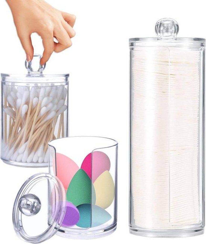 Kleine transparente Organizerbox für Wattestäbchen und Kosmetikpinsel