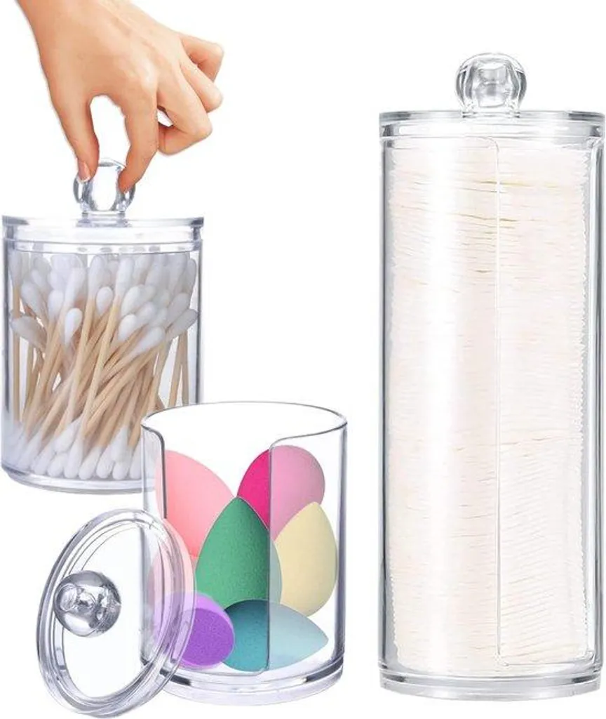 Petite boîte transparente avec couvercle pour cotons et pinceaux de maquillage