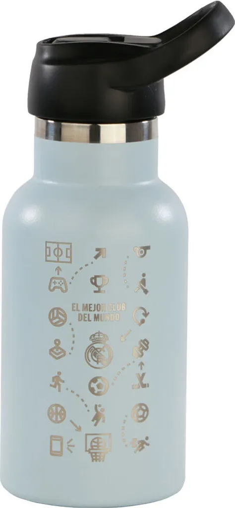 Thermos Real Madrid Ufficiale - Bottiglia Termica Acciaio Inossidabile Nera