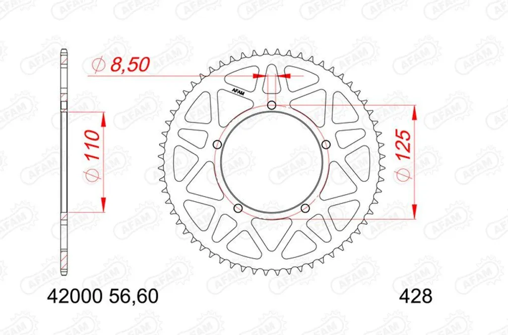 Couronne arrière de moto AFAM 12000-60 en alu pas de chaîne 520