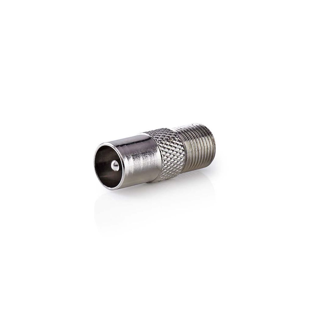 Nedis Satelliten- und Antennenadapter - F Buchse - IEC (Coax) Stecker - Vernickelt - 75 Ohm - Gerade - Metall - Silber - 1 Stück - Box