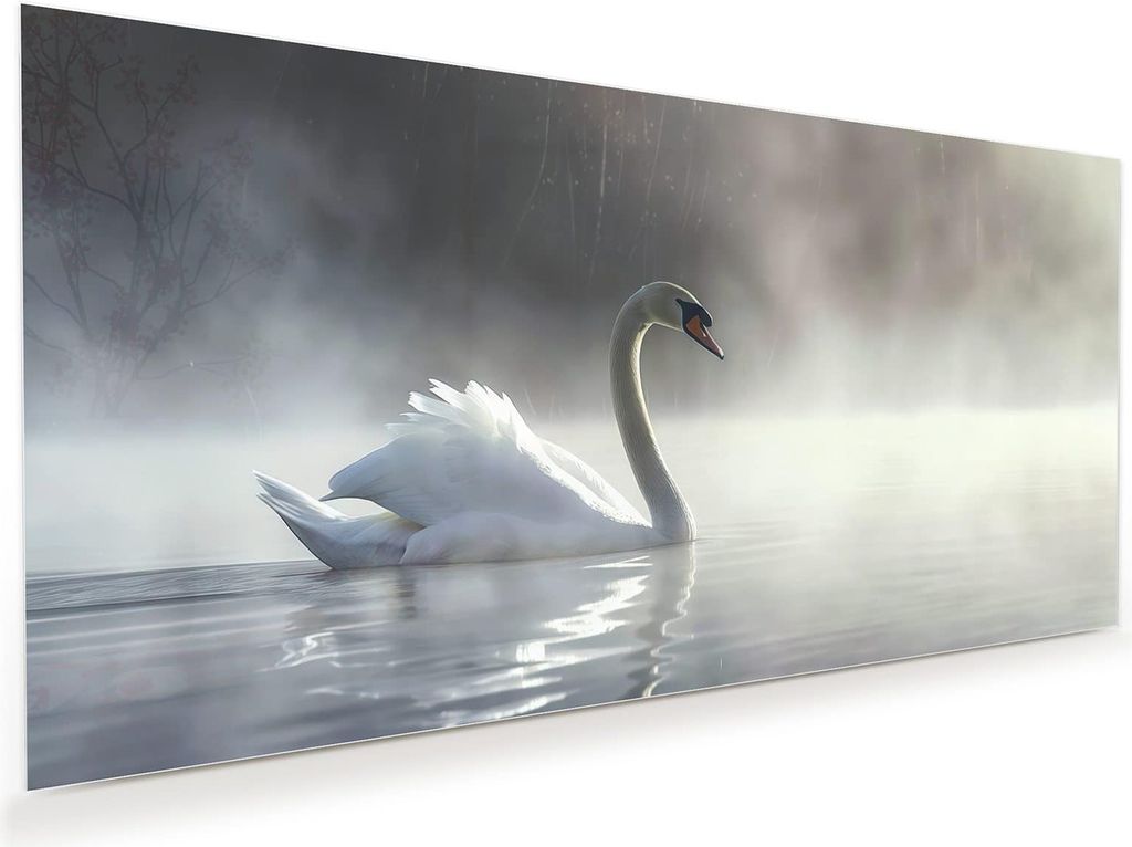 Glasbild 100x50cm in XXL für Wohnzimmer, Schlafzimmer Motiv Schwimmender Schwan
