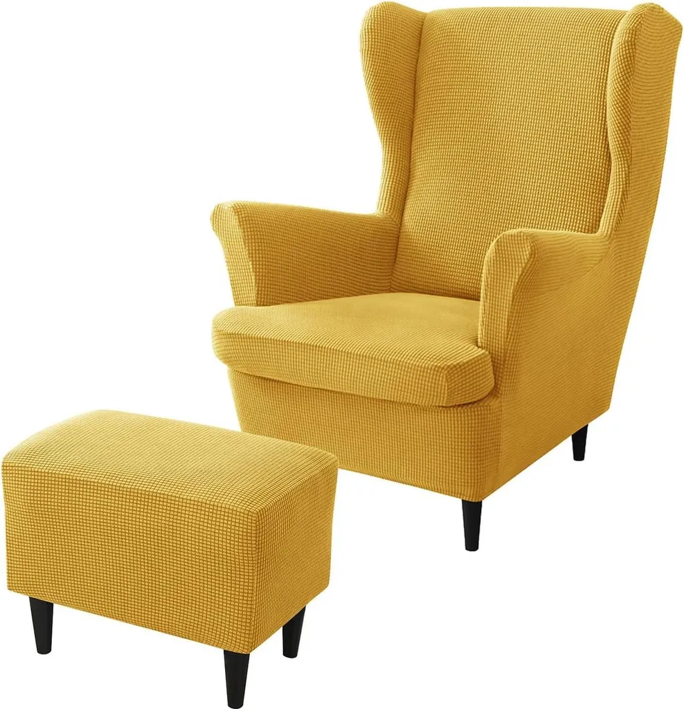 Housse de fauteuil à oreilles et tabouret marine - Set de 2 pièces