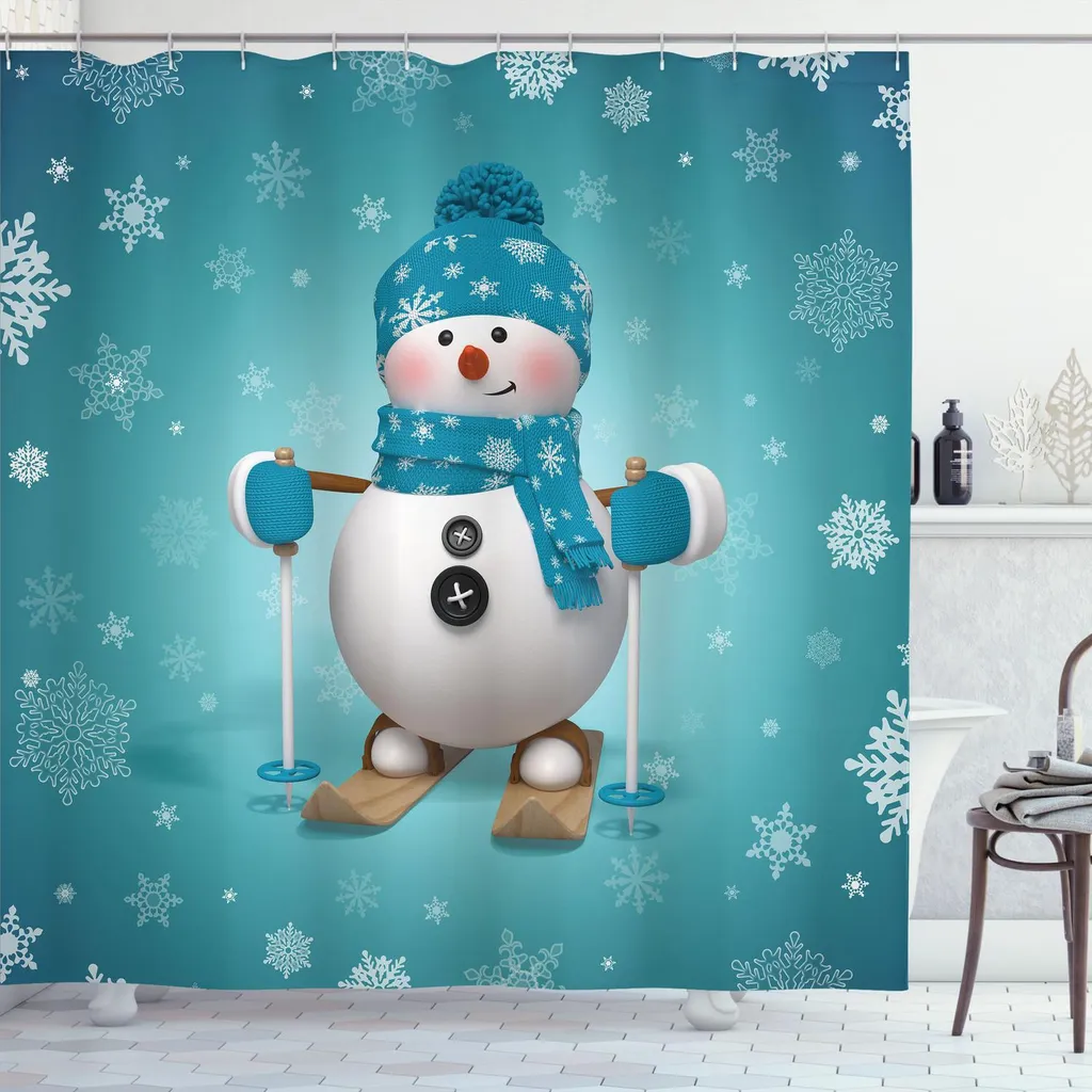 Tenda Doccia Invernale ABAKUHAUS 175x200 cm - Pupazzo di Neve Sciatore - 1