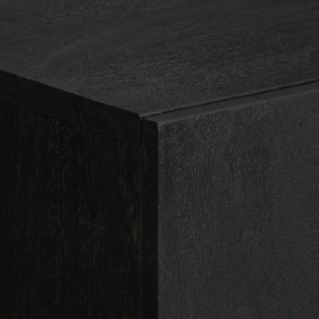 Buffet bas noir en bois composite résistant avec étagères spacieuses
