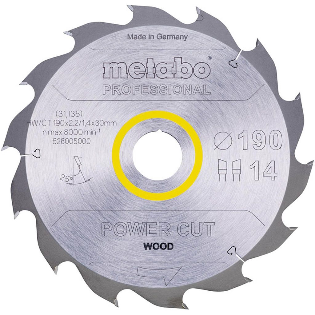 Metabo Kreissägeblatt HW/CT 190x30, 14 WZ 25°