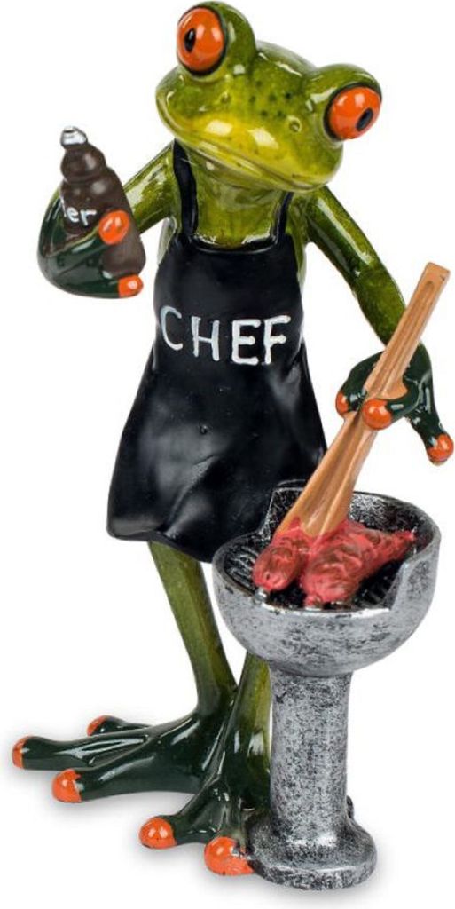 Dekofigur Frosch aus Froschhausen - Kunststein grün - Frosch am Grill B