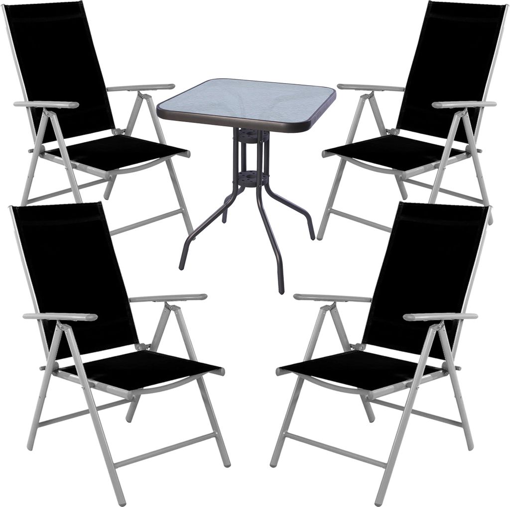 5-tlg Bistro Garnitur Bistromöbel Klappstuhl Sitzgruppe Hochlehner