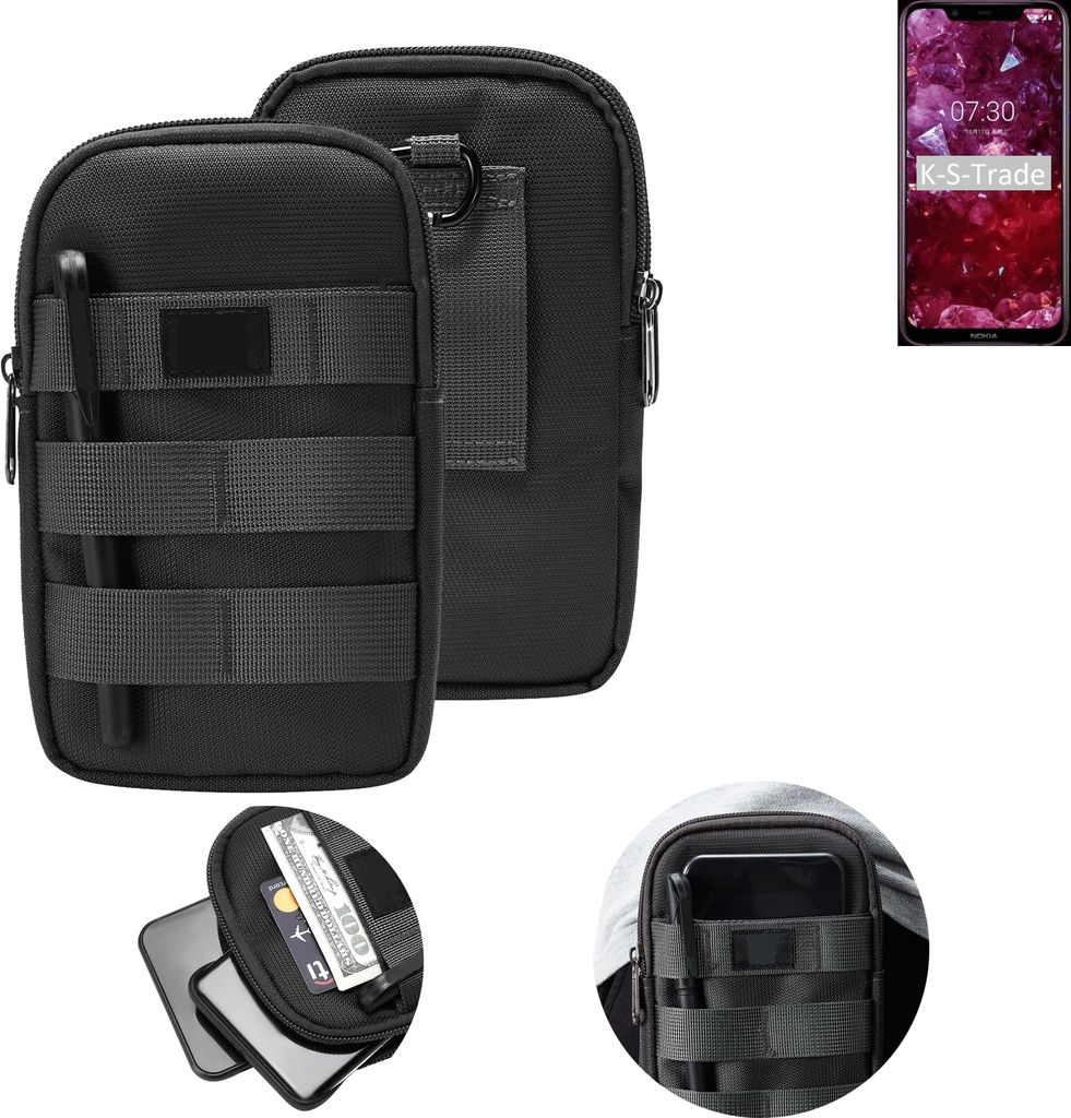 K-S-Trade Holster Gürtel Tasche kompatibel mit Nokia 8.1 Handy Tasche Schutz Hülle dunkel-grau viele Fächer, 1x