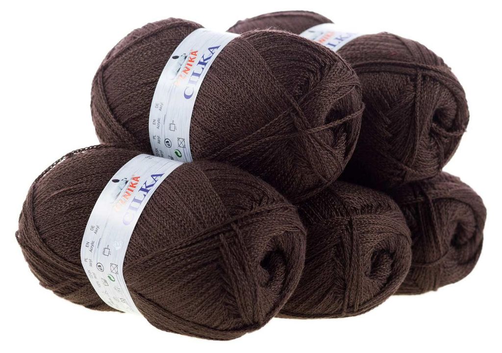 500g Strickgarn CILKA by VLNIKA Klassikgarn Strickwolle mit Schimmereffekt, dunkelbraun