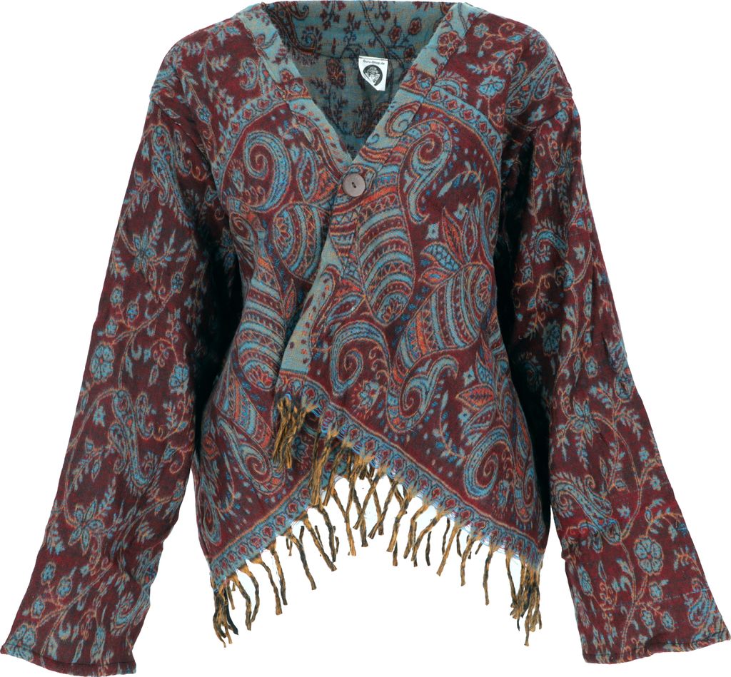Bolero Jacke, Legeres Boho Jäckchen - Weinrot/blau, Damen, Polyacryl, Jacken, Mäntel & Ponchos