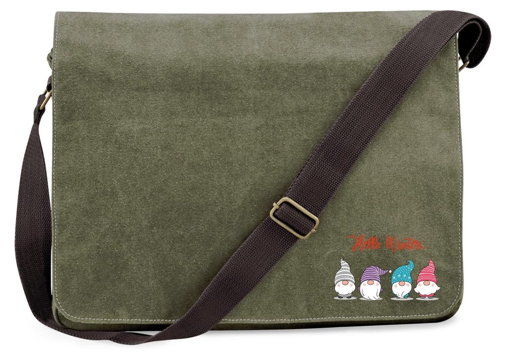 Huuraa Umhängetasche Hello Winter Wichtel Weihnachtself 14 Liter Military Green Canvas Laptoptasche Geschenkidee