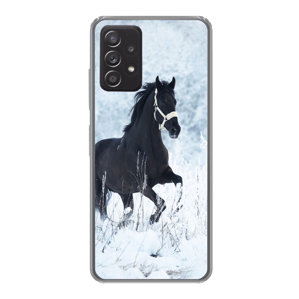 MuchoWow Handyhülle Schutzhülle Hülle für Samsung galaxy a73 Pferd - Schnee - Winter Silikon Softcase Handy Hülle - Handyhülle