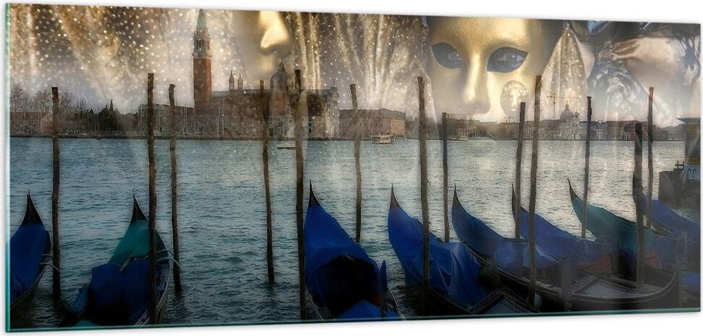 Bilder auf glas - Gondel Wasser Kanal - 100x40cm - Glasbilder - Wandbilder - Kunstdruck - zum Aufhängen bereit - Wanddekoration aus Glas - Glas Bi...