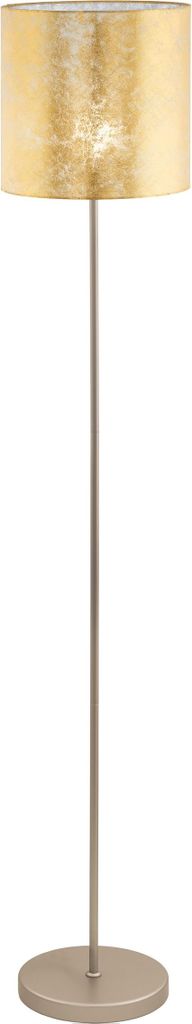 EGLO Stehlampe Viserbella, Vintage Stehleuchte, Standleuchte aus Stahl und Textil, Wohnzimmerlampe in Champagner, Gold, Lampe mit Tritt-Schalter, E27