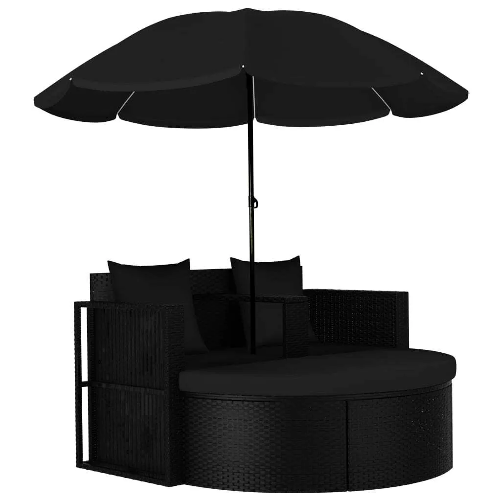 Lit de jardin parasol poly rotin noir idéal pour terrasse et piscine