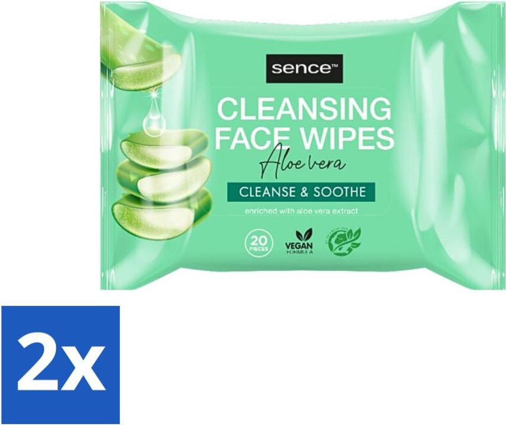 Sence - Aloe Vera - Gesichtsreinigungstücher - Beruhigend - 20 Tücher - Vorteilspack - 2 Stücke
